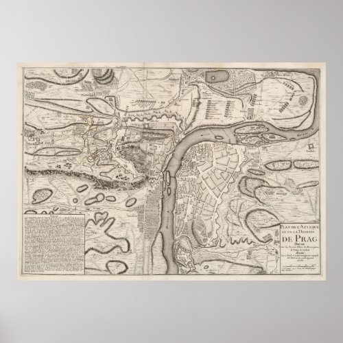 Vintage Map of Prague 1742 Poster