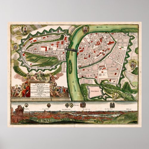 Vintage Map of Prague Czech Republic 1730 Poster