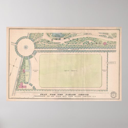 Vintage Map of Prospect Park 1868 Poster