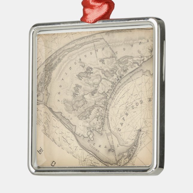 Vintage Map of Provincetown (1836) Metal Ornament (Left)
