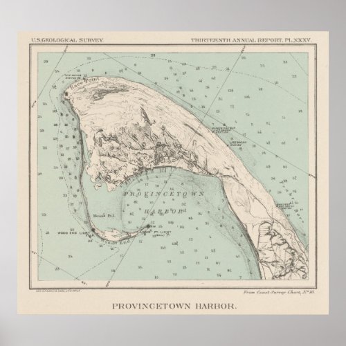 Vintage Map of Provincetown MA 1892 Poster