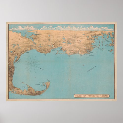 Vintage Map of Provincetown to Boston MA 1879 Poster