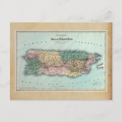Vintage Map of Puerto Rico Postcard