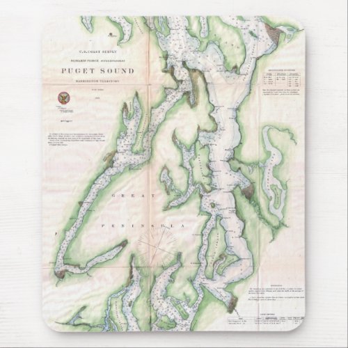 Vintage Map of Puget Sound Washington Coast 1867 Mouse Pad