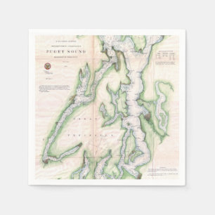 Vintage Map of Puget Sound Washington Coast (1867) Napkins