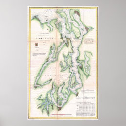 Vintage Map of Puget Sound Washington Coast (1867) Poster