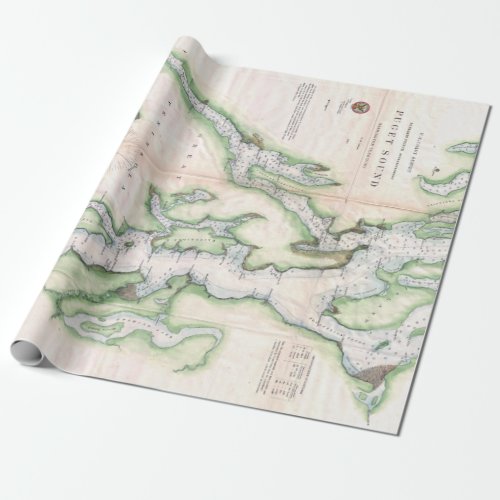 Vintage Map of Puget Sound Washington Coast 1867 Wrapping Paper