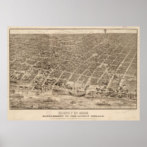 Vintage Map of Quincy MA 1888 Poster