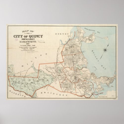 Vintage Map of Quincy MA 1907 Poster