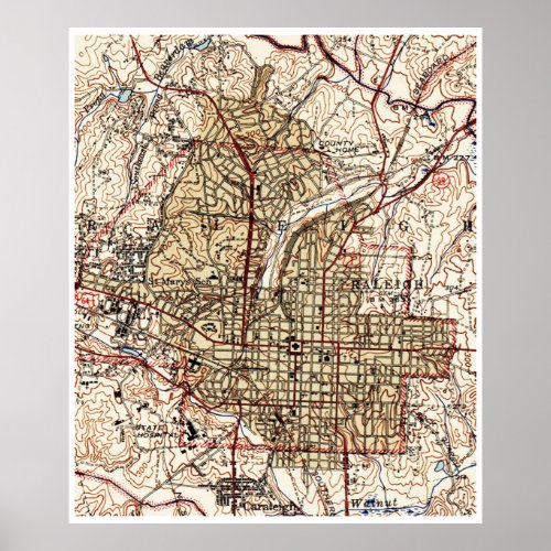 Vintage Map of Raleigh North Carolina 1940 Poster