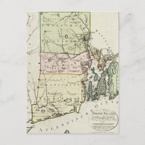 Vintage Map of Rhode Island 1797 Postcard