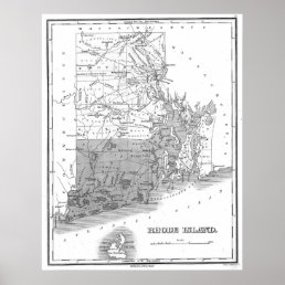 Vintage Map of Rhode Island (1827) BW Poster