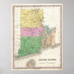 Vintage Map of Rhode Island (1827) Poster
