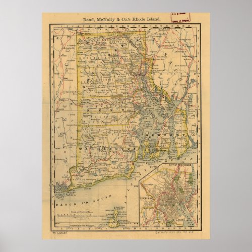 Vintage Map of Rhode Island 1875 Poster