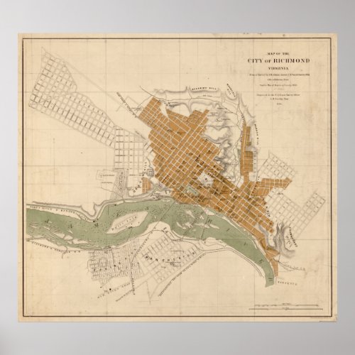 Vintage Map of Richmond VA 1864 Poster