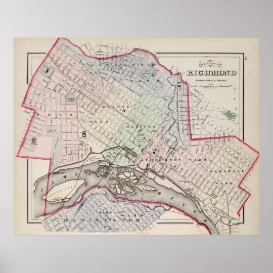 Vintage Map of Richmond Virginia (1884) Poster
