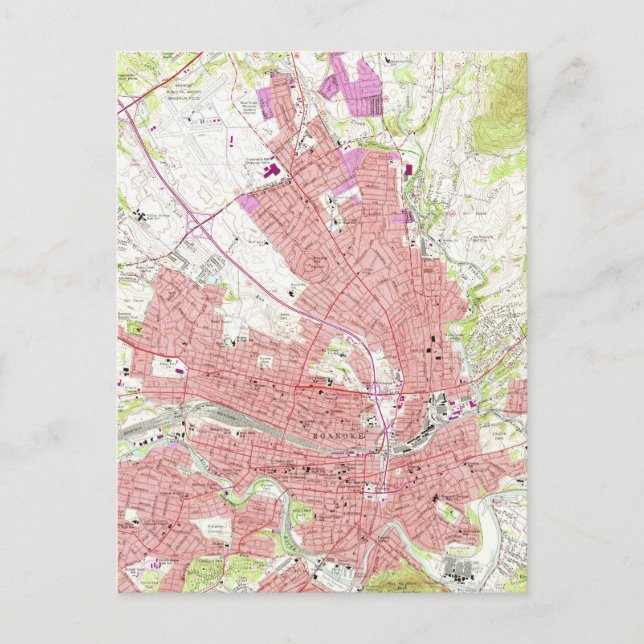 Vintage Map of Roanoke Virginia (1963) 2 Postcard (Front)