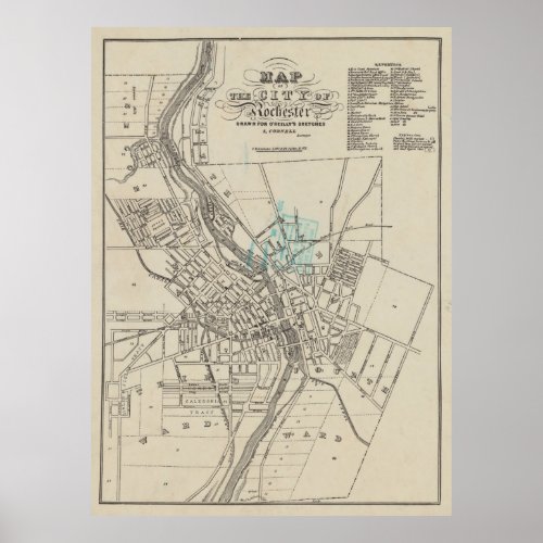 Vintage Map of Rochester NY 1838 Poster