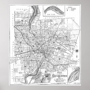 Vintage Map of Rochester NY (1901) BW Poster