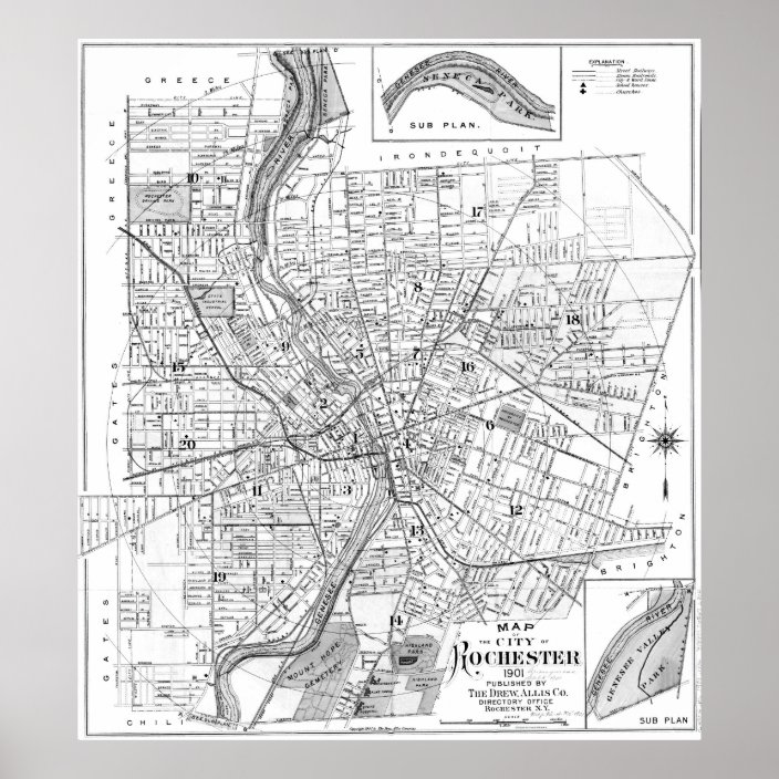 Vintage Map Of Rochester Ny 1901 Bw Poster Zazzle Com Vintage Map Of Rochester Ny 1901 Bw Poster Zazzle Com