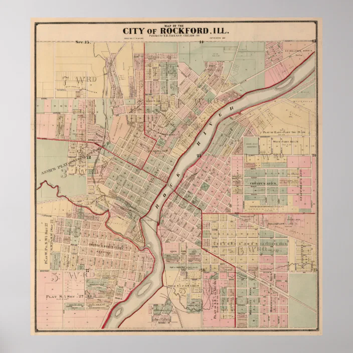 Rockford Il On Map Vintage Map Of Rockford Il (1886) Poster | Zazzle.com