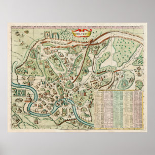 Vintage Map of Rome Italy (1719) Poster