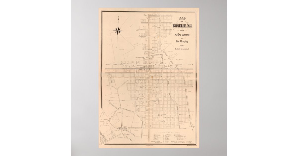 Vintage Map of Roselle NJ (1887) Poster Zazzle