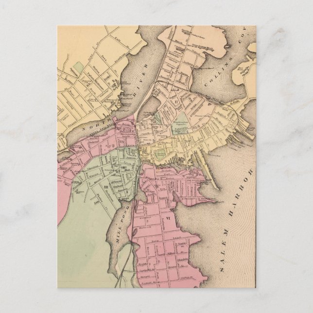 Vintage Map of Salem Massachusetts (1871) Postcard (Front)