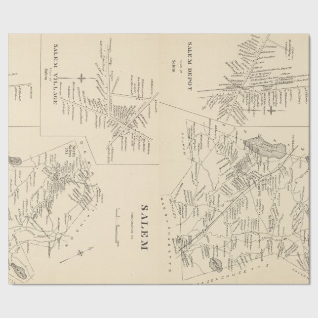 Vintage Map of Salem Massachusetts (1892) Wrapping Paper (Seam)