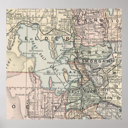 Vintage Map of Salt Lake City 1891 Poster