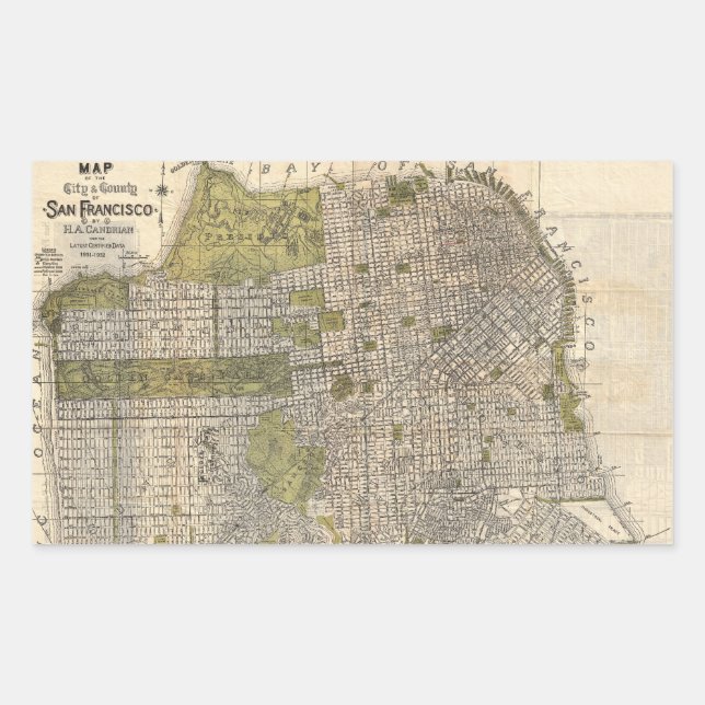 Vintage Map of San Francisco (1932) Rectangular Sticker (Front)