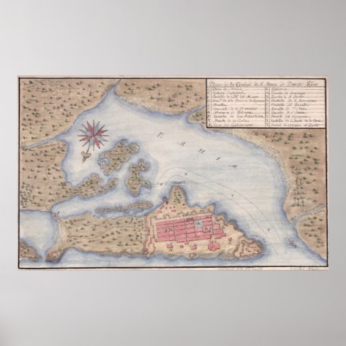 Vintage Map of San Juan Puerto Rico 1770 Poster