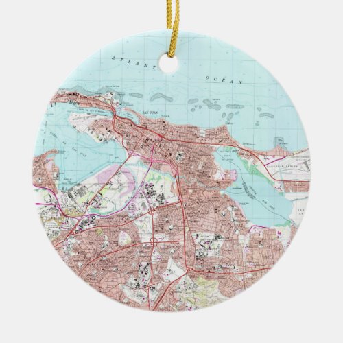 Vintage Map of San Juan Puerto Rico 1969 Ceramic Ornament