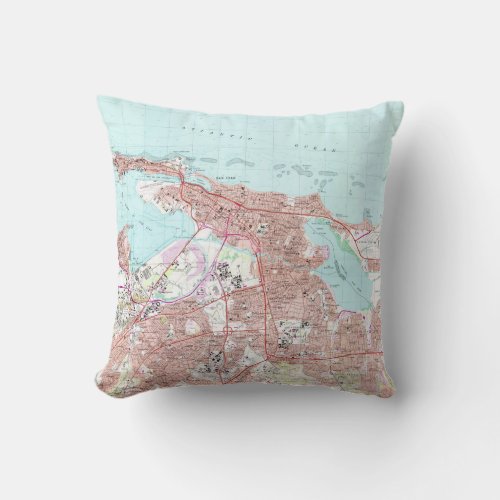 Vintage Map of San Juan Puerto Rico 1969 Throw Pillow