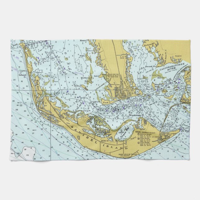 Vintage map of Sanibel Island, Florida Towel (Horizontal)