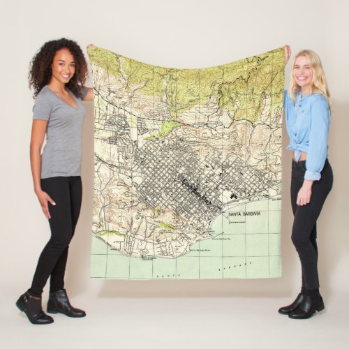 Vintage Map of Santa Barbara California 1944 Fleece Blanket