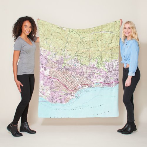 Vintage Map of Santa Barbara California 1952 Fleece Blanket