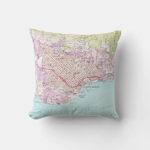 Vintage Map of Santa Barbara California 1952 Throw Pillow