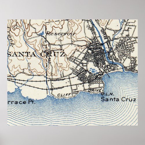 Vintage Map of Santa Cruz California 1899 Poster