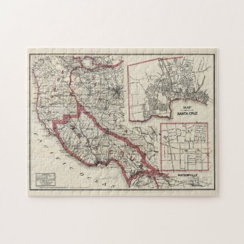 Vintage Map of Santa Cruz County CA 1914 Jigsaw Puzzle