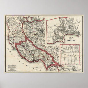 Vintage Map of Santa Cruz County CA (1914) Poster