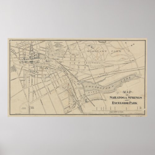 Vintage Map of Saratoga Springs NY 1895 Poster