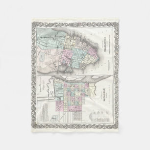 Vintage Map of Savannah and Charleston (1855) Fleece Blanket