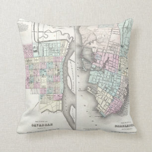 Vintage Map of Savannah and Charleston (1855) Throw Pillow