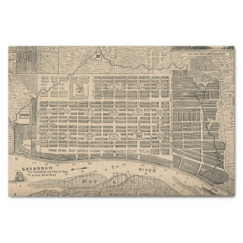 Vintage Map of Savannah Georgia 1818 Tissue Paper