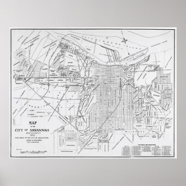 Vintage Map of Savannah Georgia (1910) Poster (Front)