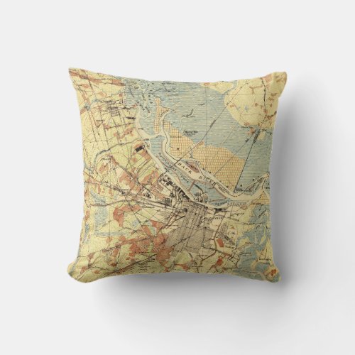 Vintage Map of Savannah Georgia 1942 Throw Pillow