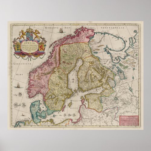 Vintage Map of Scandinavia 1665 Poster