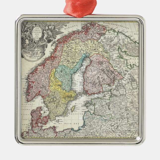 Vintage Map of Scandinavia (1730) Metal Ornament (Front)