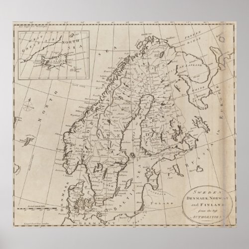 Vintage Map of Scandinavia 1800 Poster